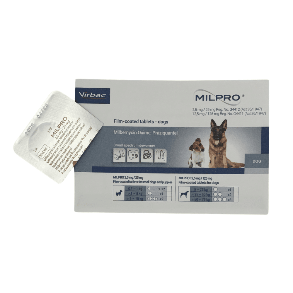 Milpro oviod tablet in foil blister pack - reverse side